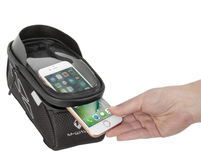 13653_122215_4_1280 Fahrrad Handy Tasche M-WAVE Rotterdam Top XL SC Oberrohrtasche wasserabweisend, Blendschutz, Sichtfenster – Bild 5